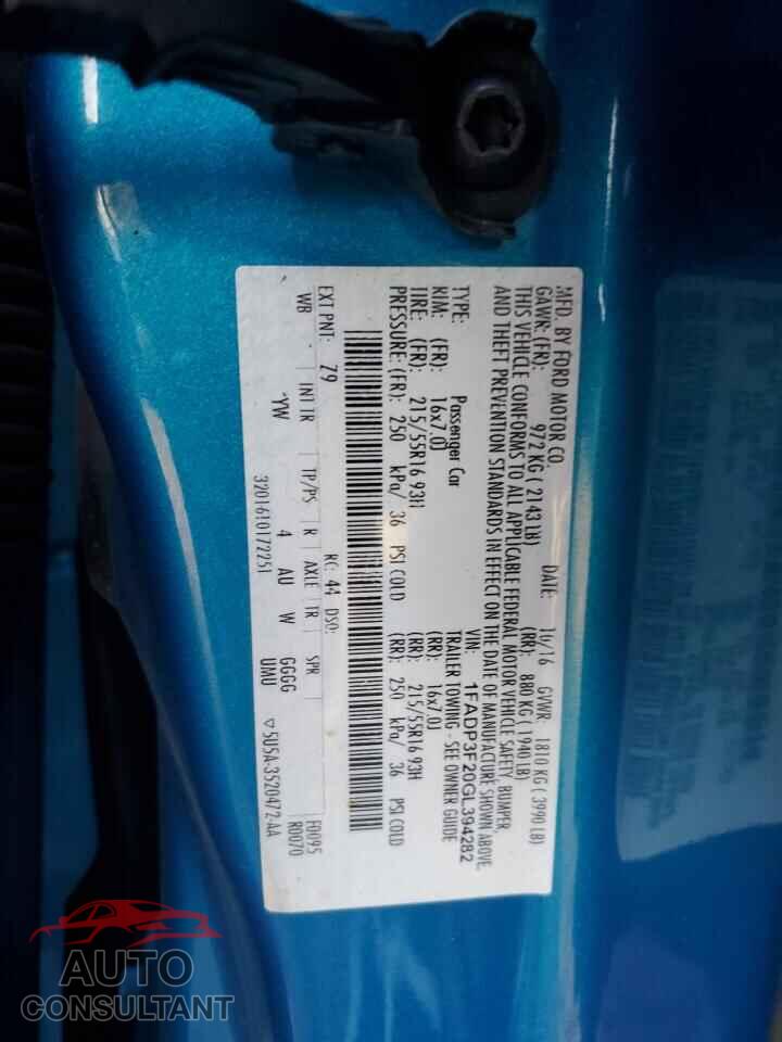 FORD FOCUS 2016 - 1FADP3F20GL394282