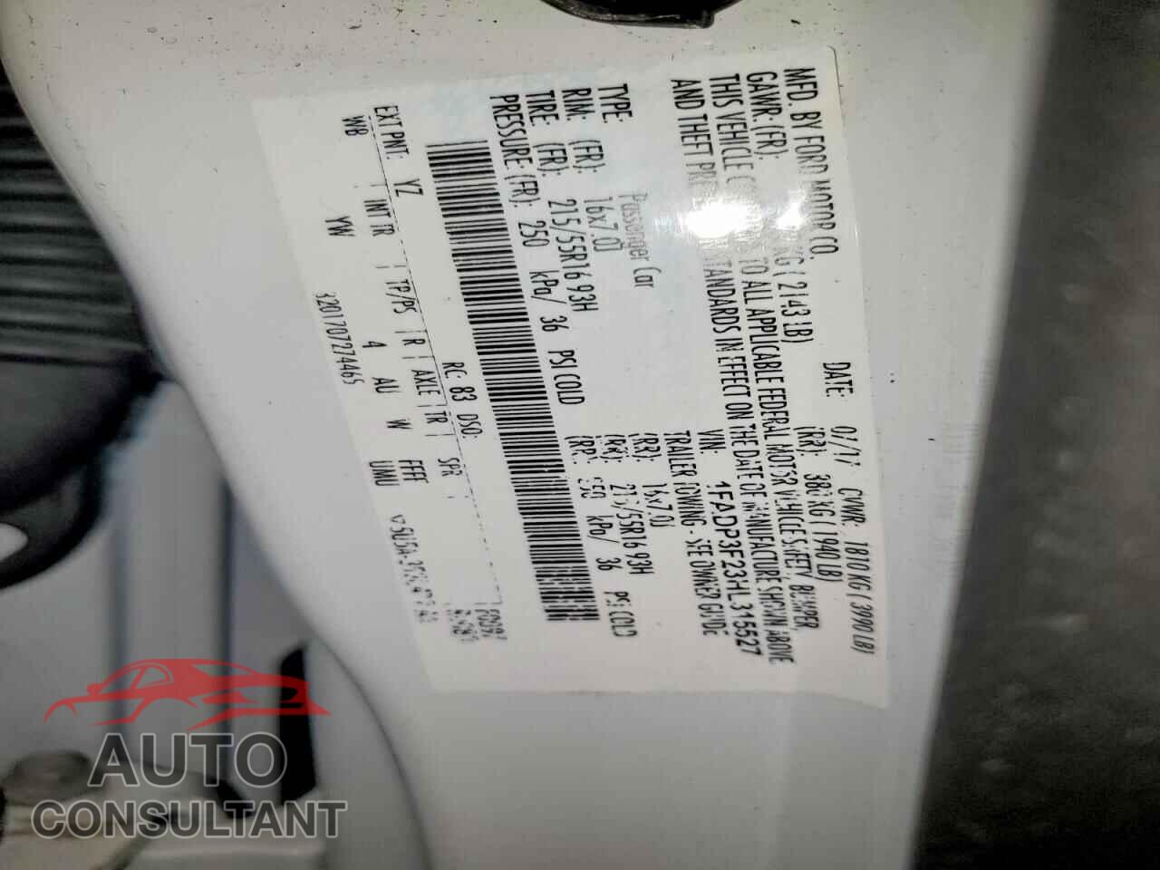 FORD FOCUS 2017 - 1FADP3F23HL315527