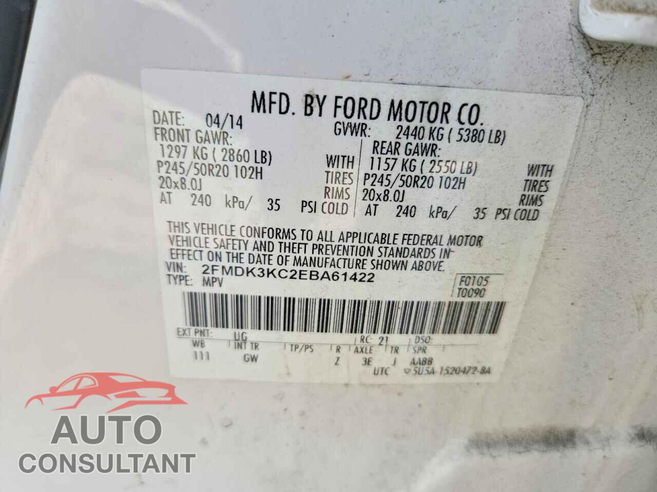 FORD EDGE 2014 - 2FMDK3KC2EBA61422
