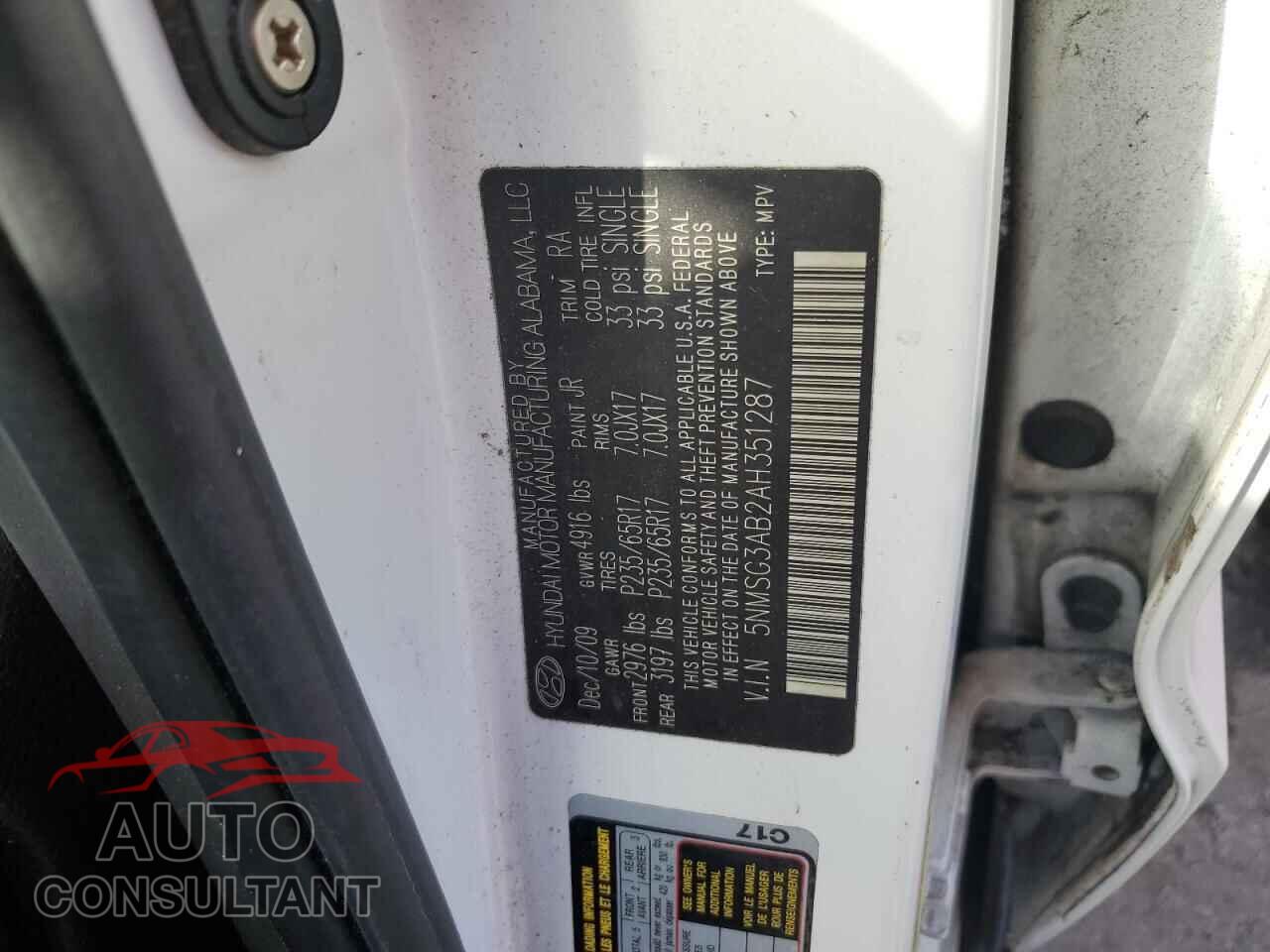 HYUNDAI SANTA FE 2010 - 5NMSG3AB2AH351287
