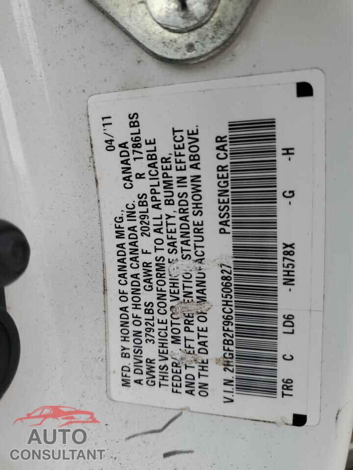HONDA CIVIC 2012 - 2HGFB2F96CH506827