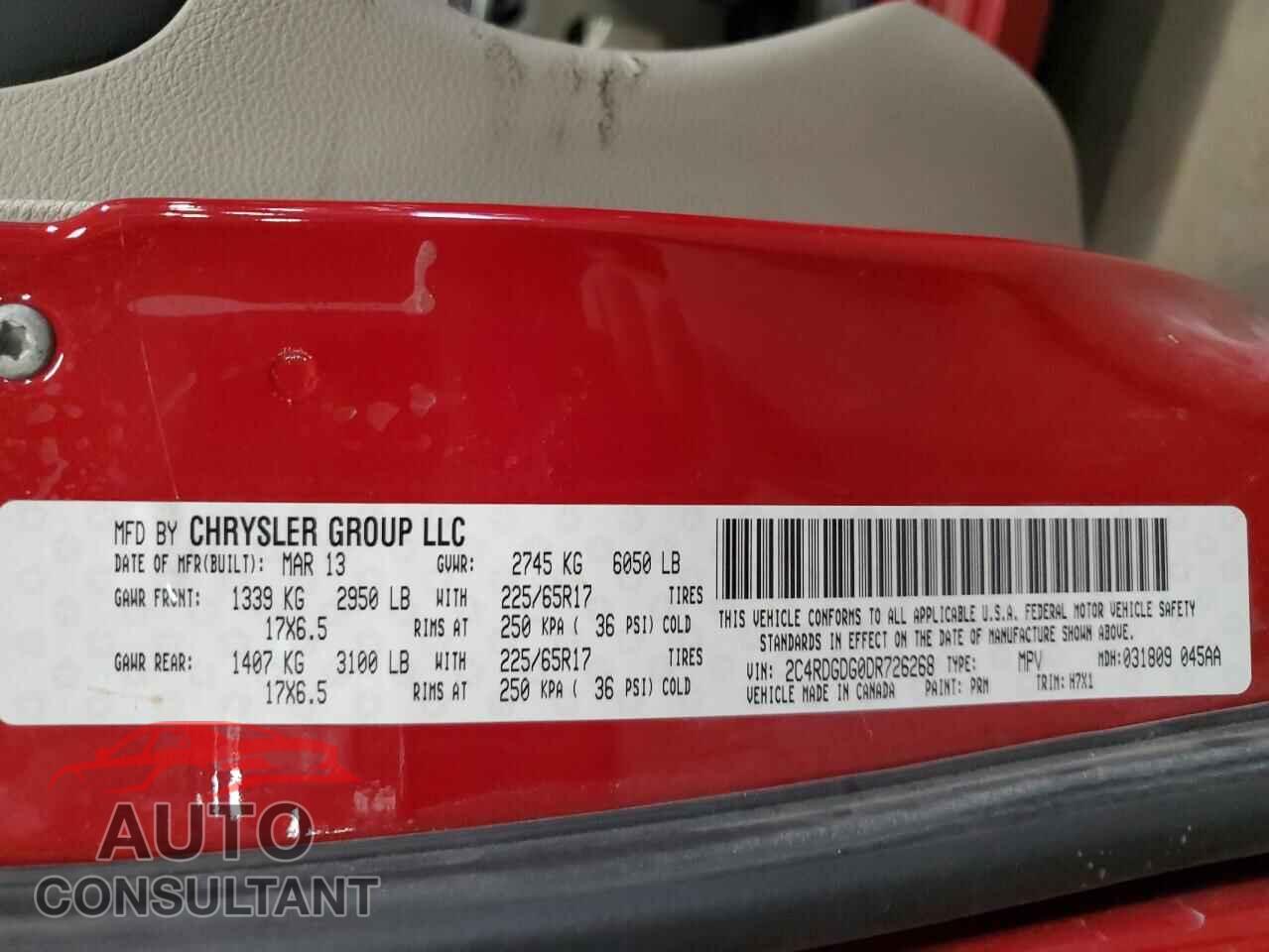DODGE CARAVAN 2013 - 2C4RDGDG0DR726268