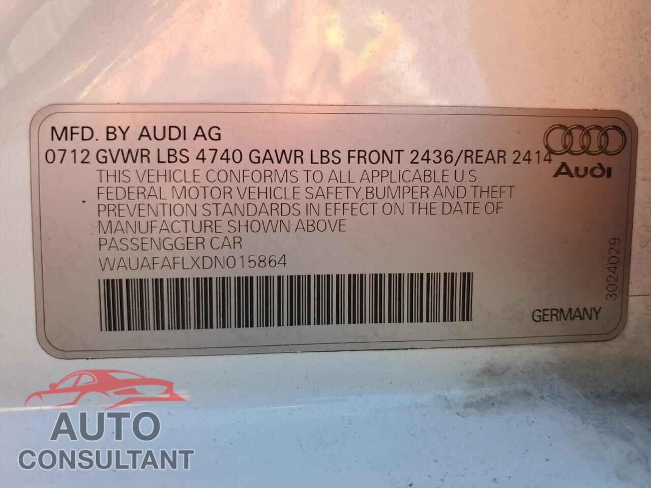 AUDI A4 2013 - WAUAFAFLXDN015864