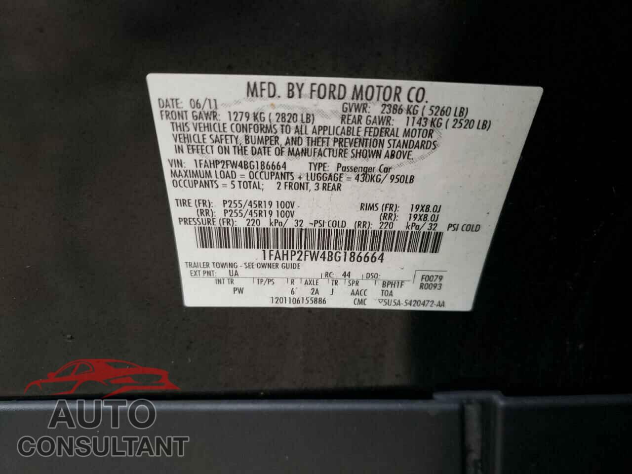 FORD TAURUS 2011 - 1FAHP2FW4BG186664