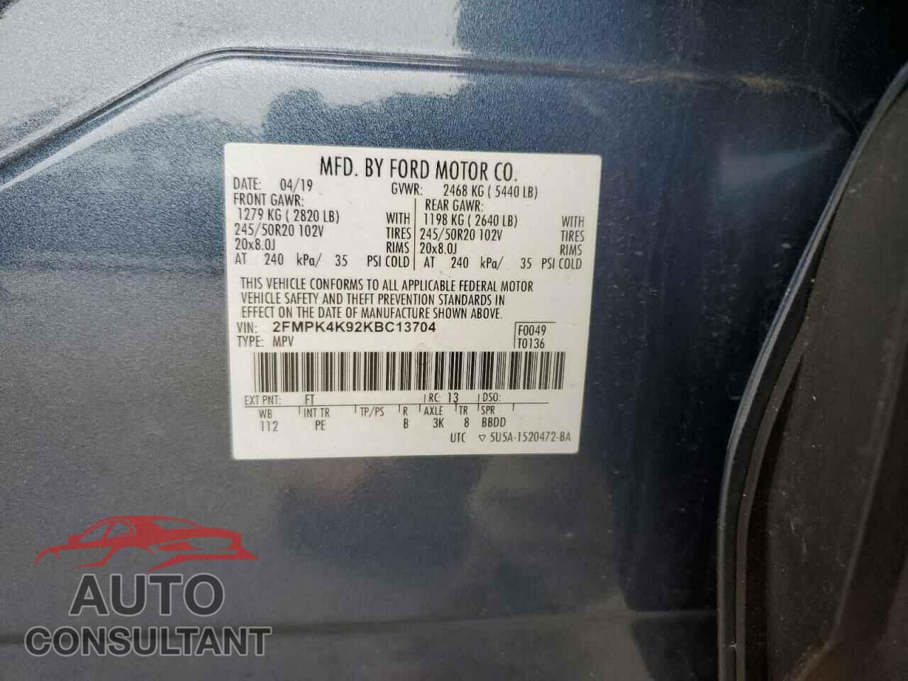 FORD EDGE 2019 - 2FMPK4K92KBC13704