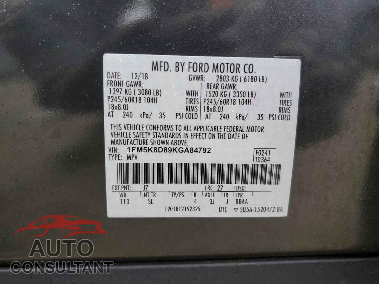FORD EXPLORER 2019 - 1FM5K8D89KGA84792