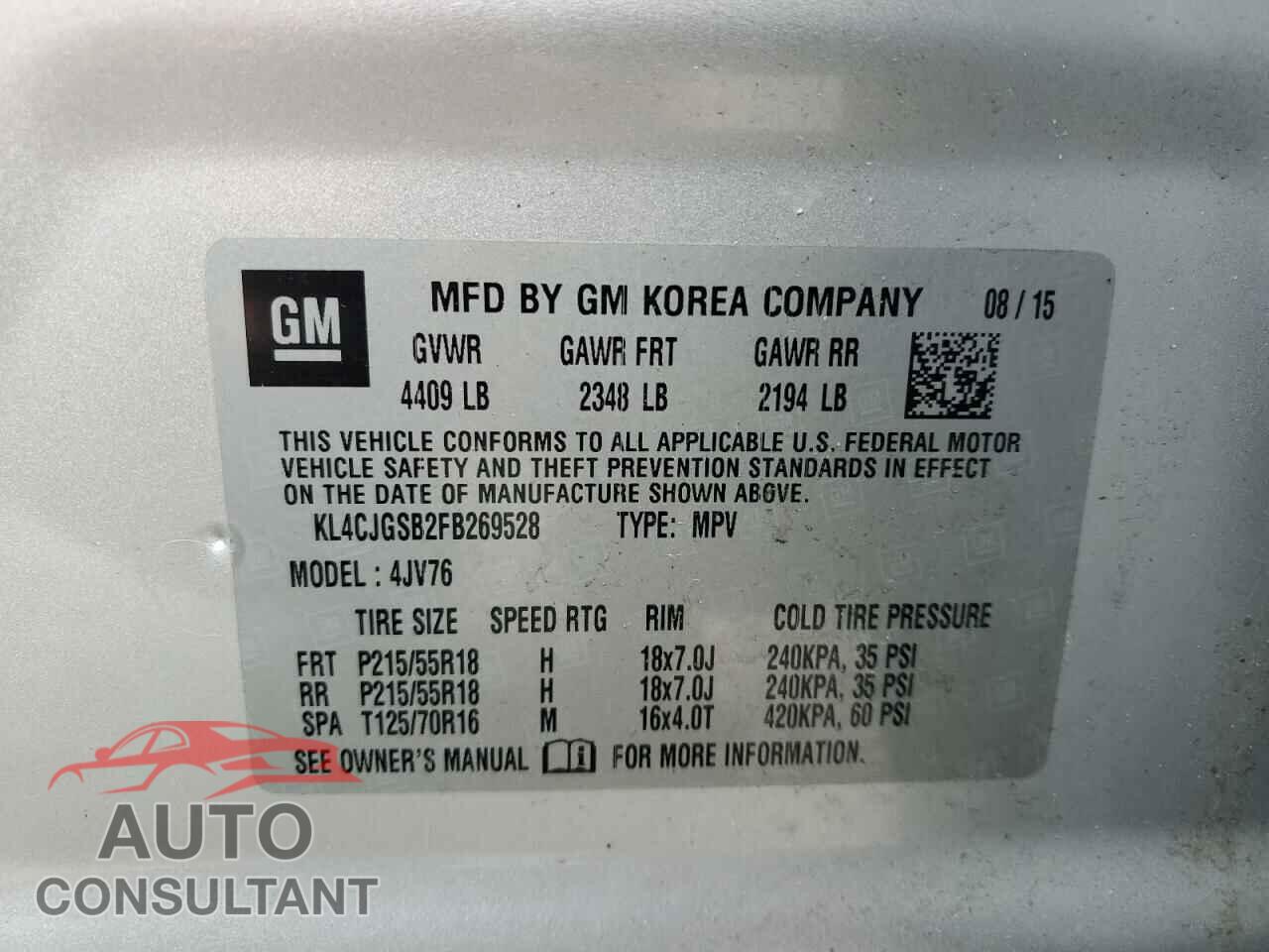 BUICK ENCORE 2015 - KL4CJGSB2FB269528