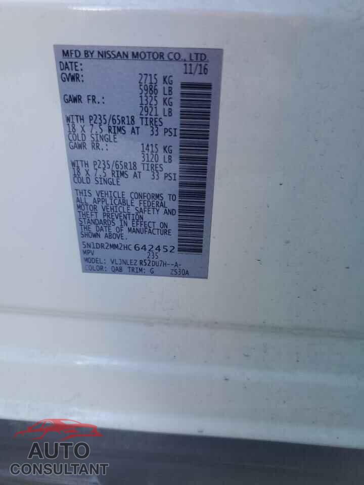 NISSAN PATHFINDER 2017 - 5N1DR2MM2HC642452
