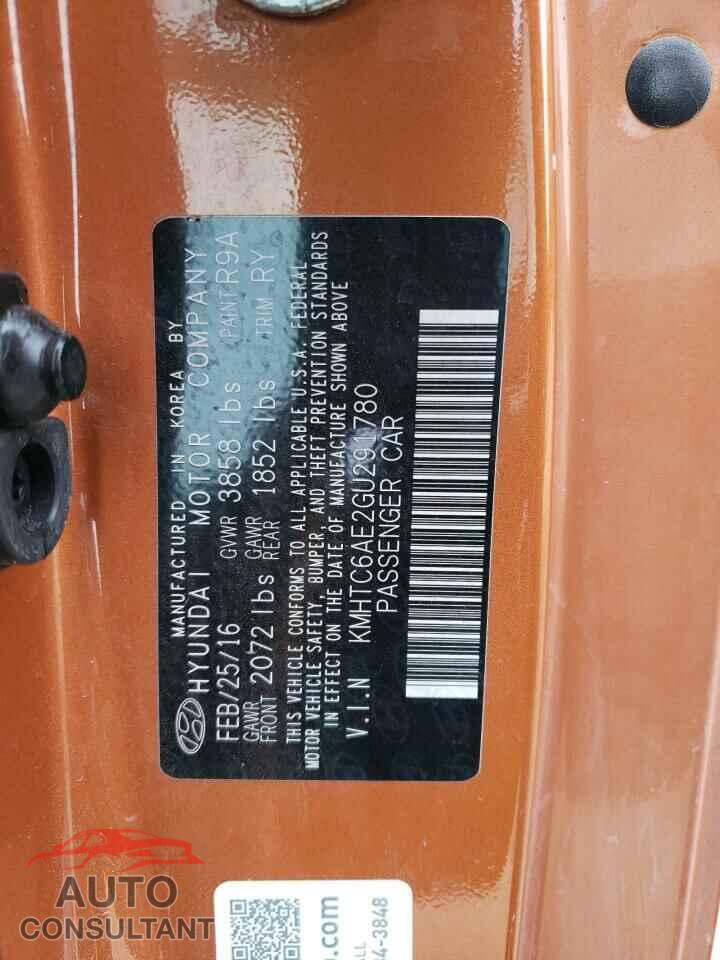 HYUNDAI VELOSTER 2016 - KMHTC6AE2GU291780