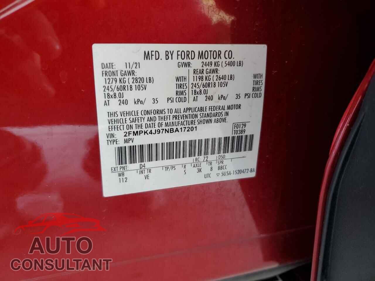 FORD EDGE 2022 - 2FMPK4J97NBA17201
