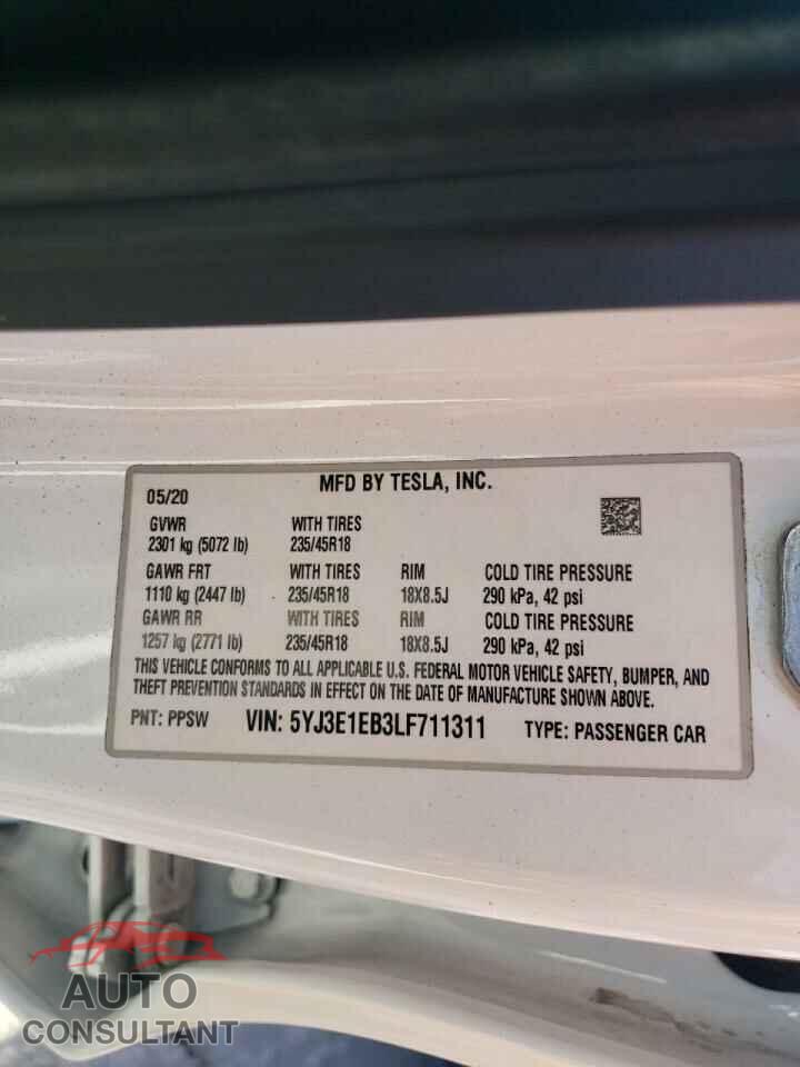 TESLA MODEL 3 2020 - 5YJ3E1EB3LF711311