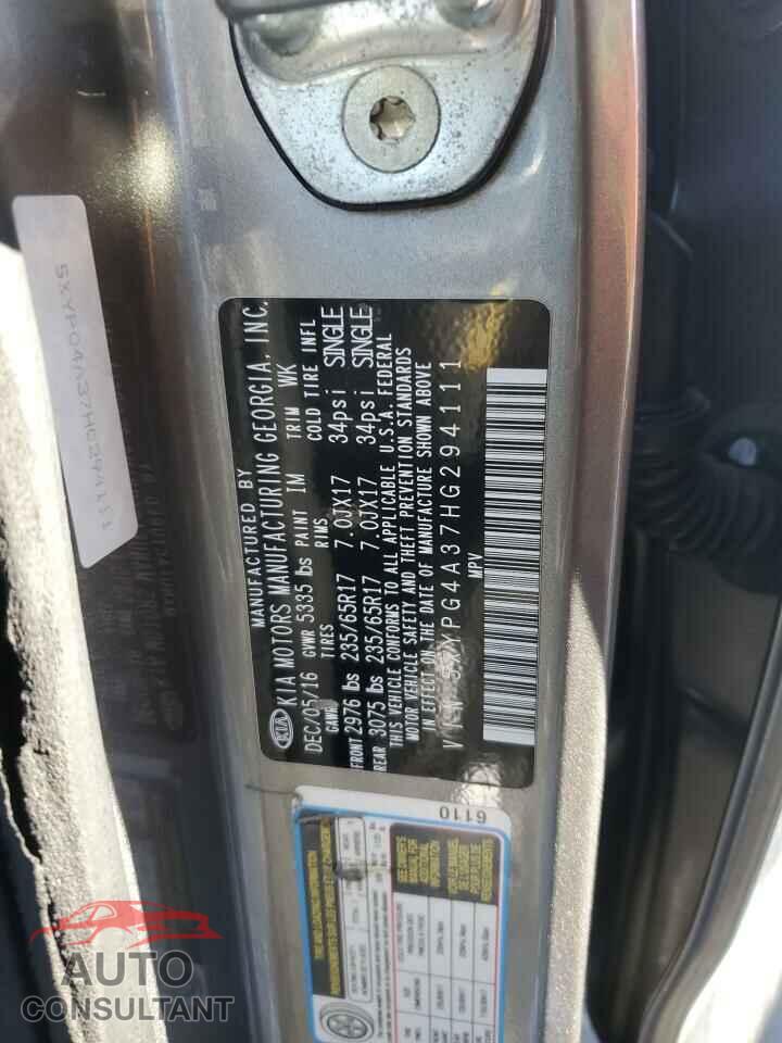 KIA SORENTO 2017 - 5XYPG4A37HG294111