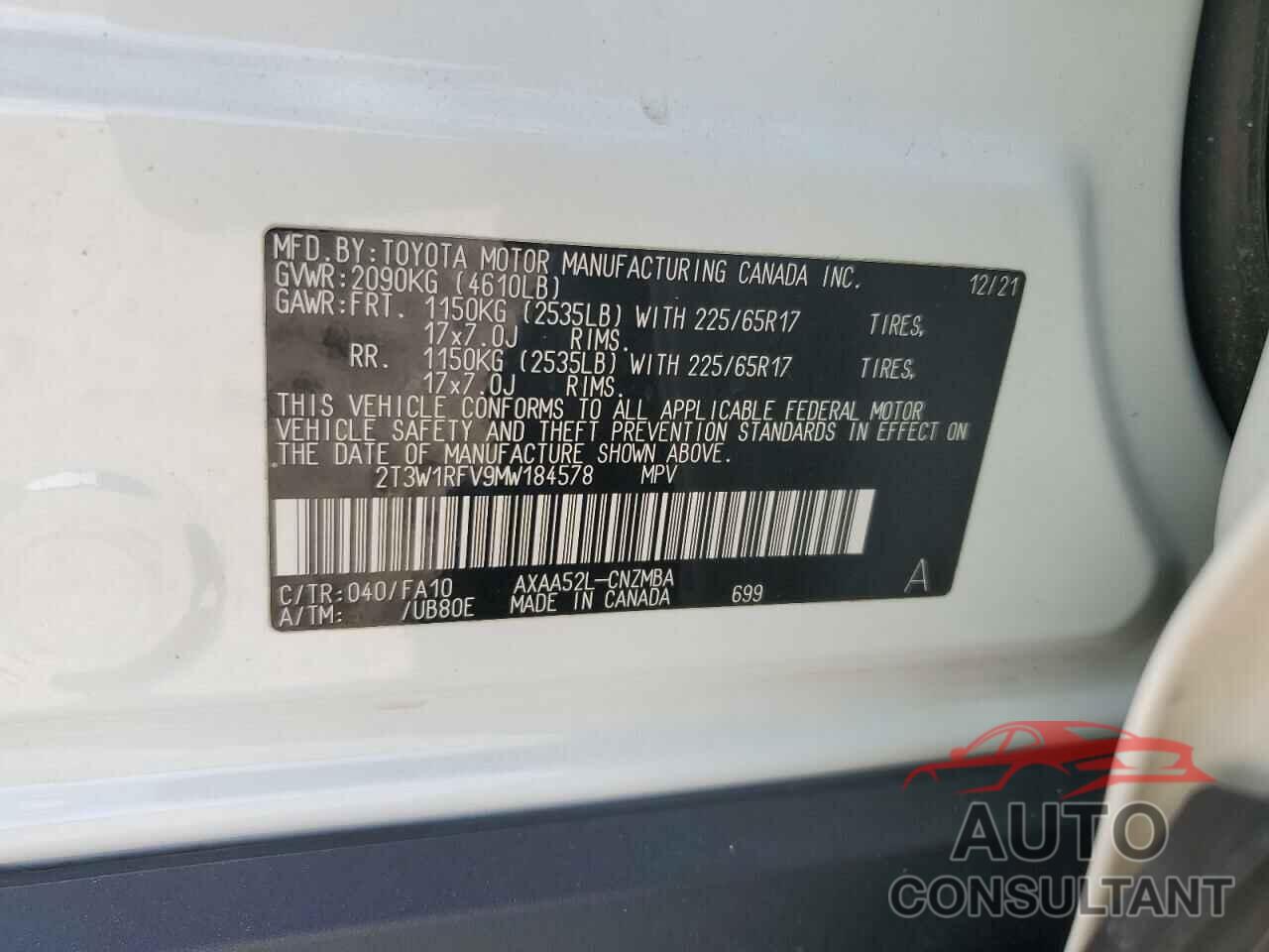 TOYOTA RAV4 2021 - 2T3W1RFV9MW184578