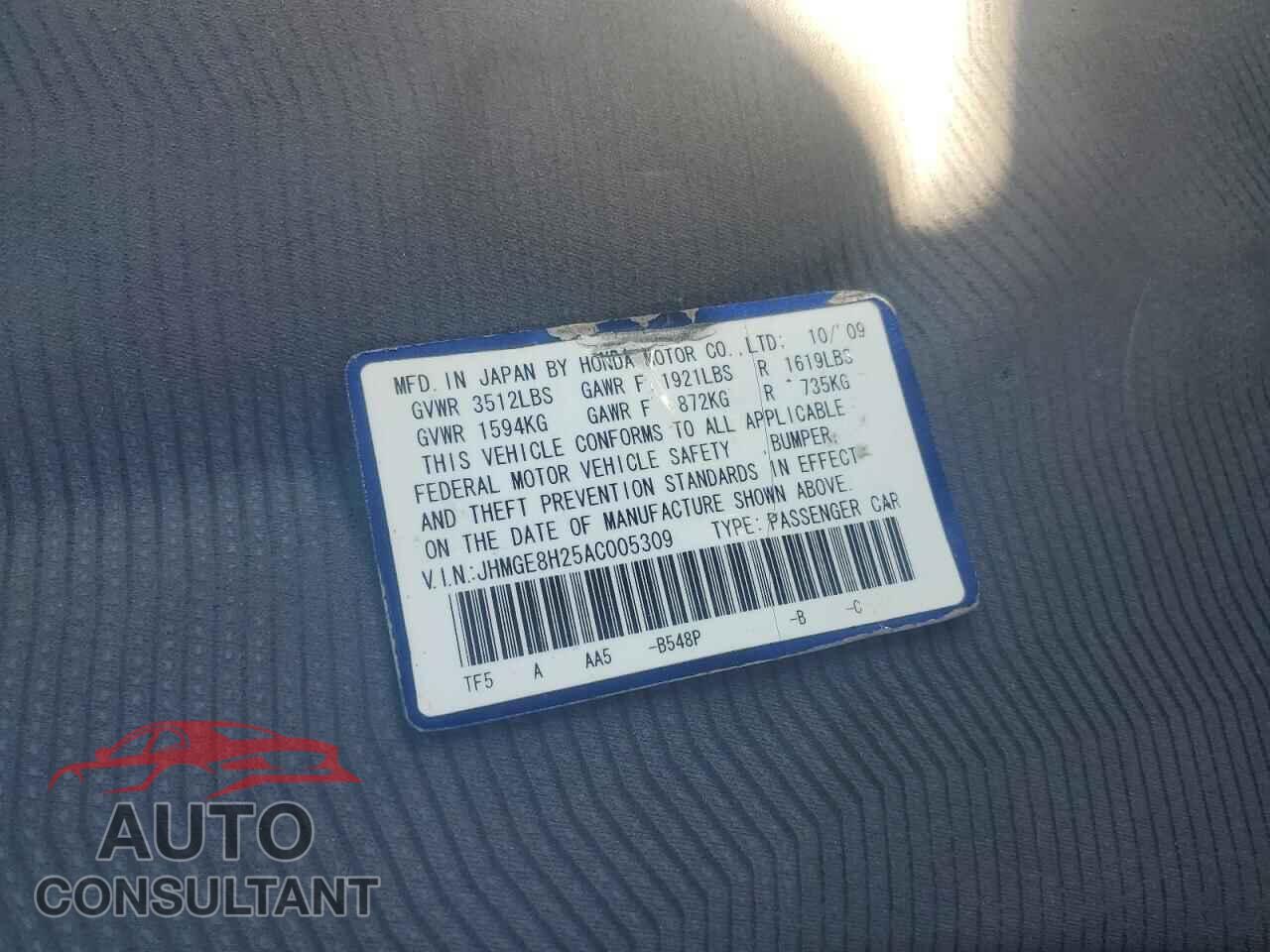 HONDA FIT 2010 - JHMGE8H25AC005309