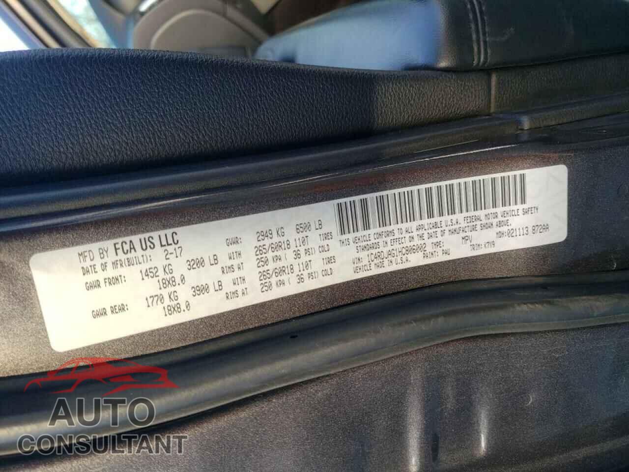 DODGE DURANGO 2017 - 1C4RDJAG1HC806002