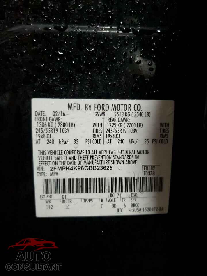FORD EDGE 2016 - 2FMPK4K96GBB23625