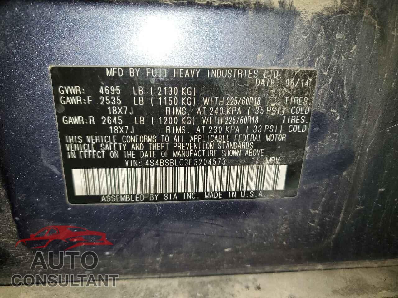 SUBARU OUTBACK 2015 - 4S4BSBLC3F3204573