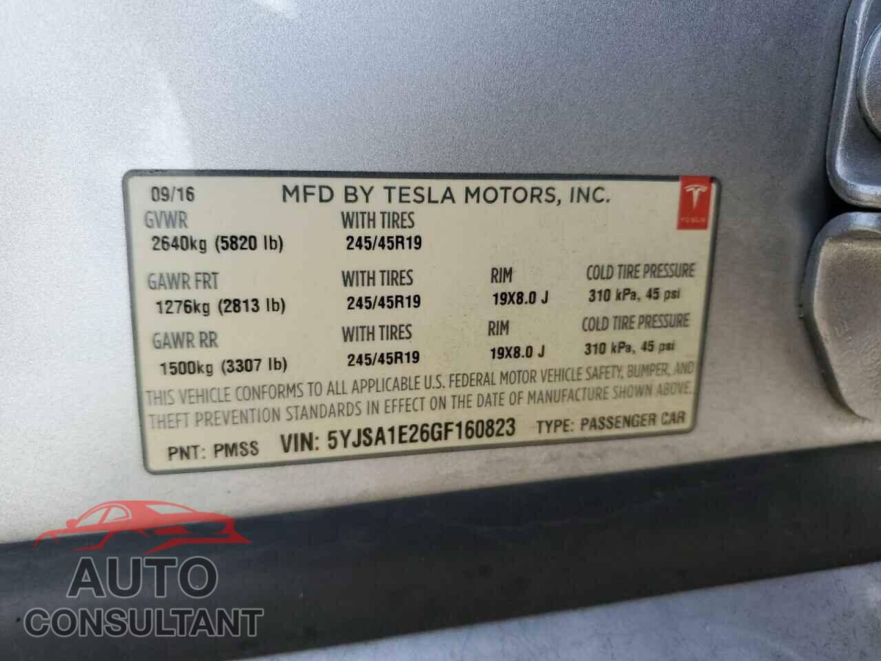 TESLA MODEL S 2016 - 5YJSA1E26GF160823