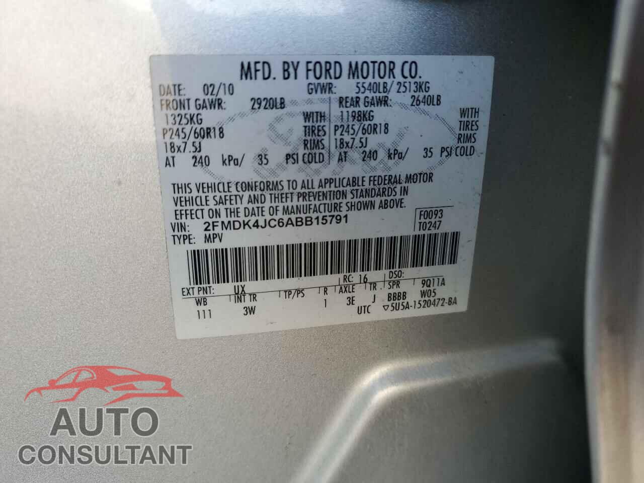FORD EDGE 2010 - 2FMDK4JC6ABB15791