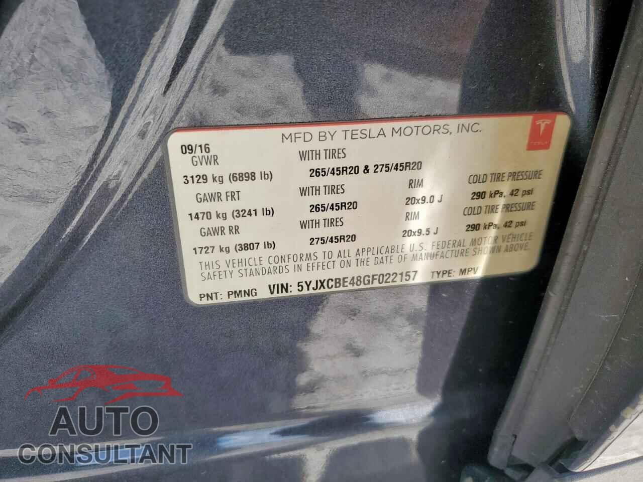 TESLA MODEL X 2016 - 5YJXCBE48GF022157