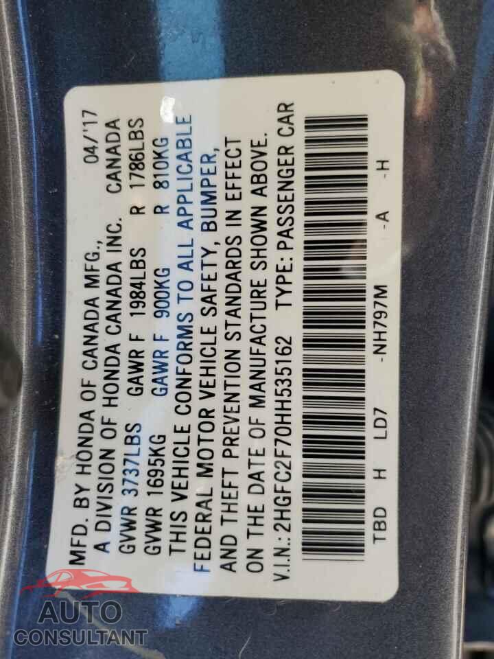 HONDA CIVIC 2017 - 2HGFC2F70HH535162