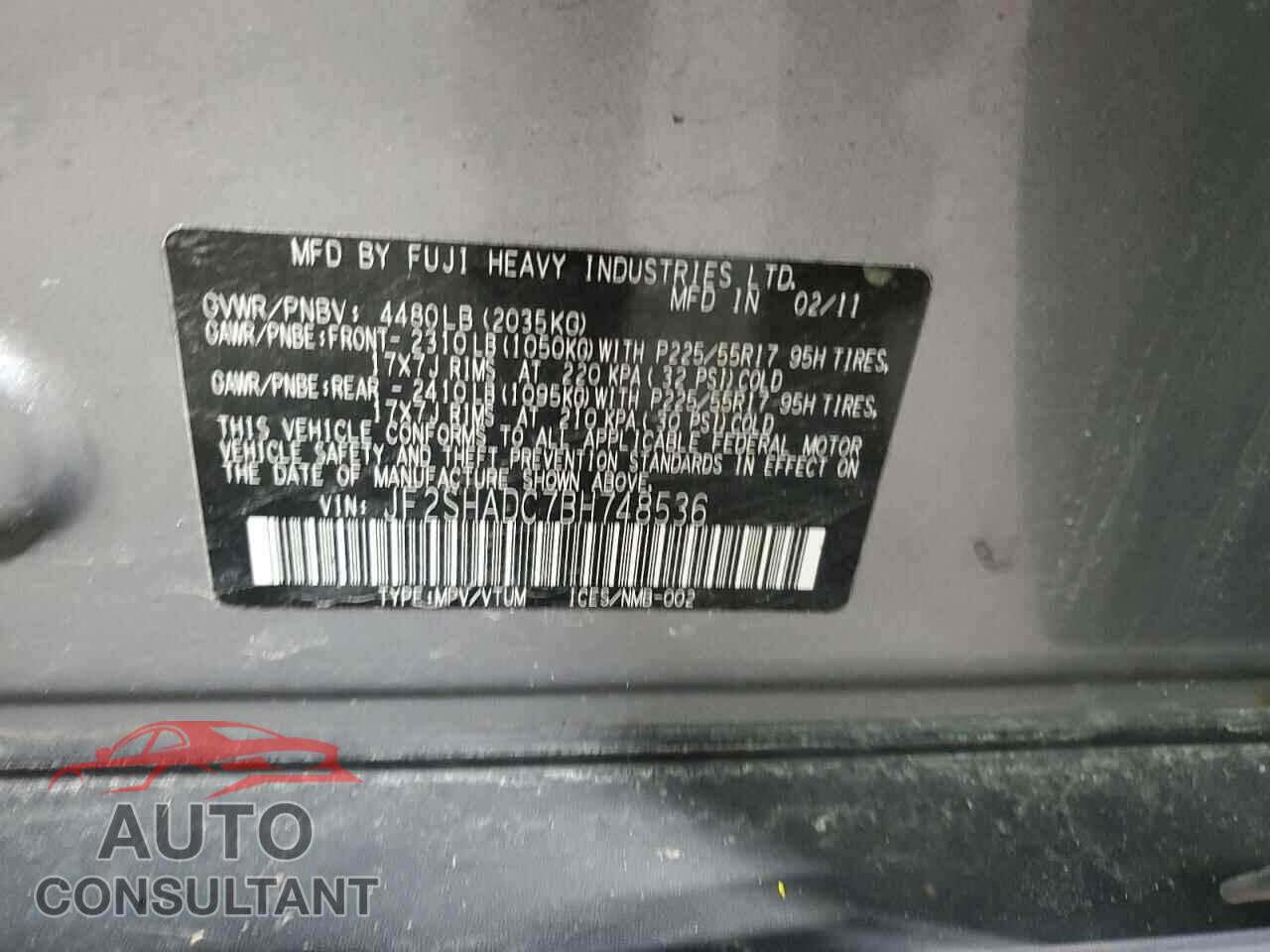 SUBARU FORESTER 2011 - JF2SHADC7BH748536