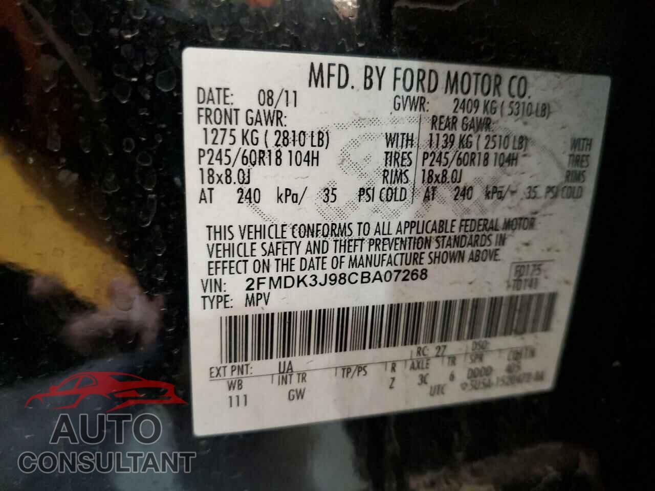 FORD EDGE 2012 - 2FMDK3J98CBA07268