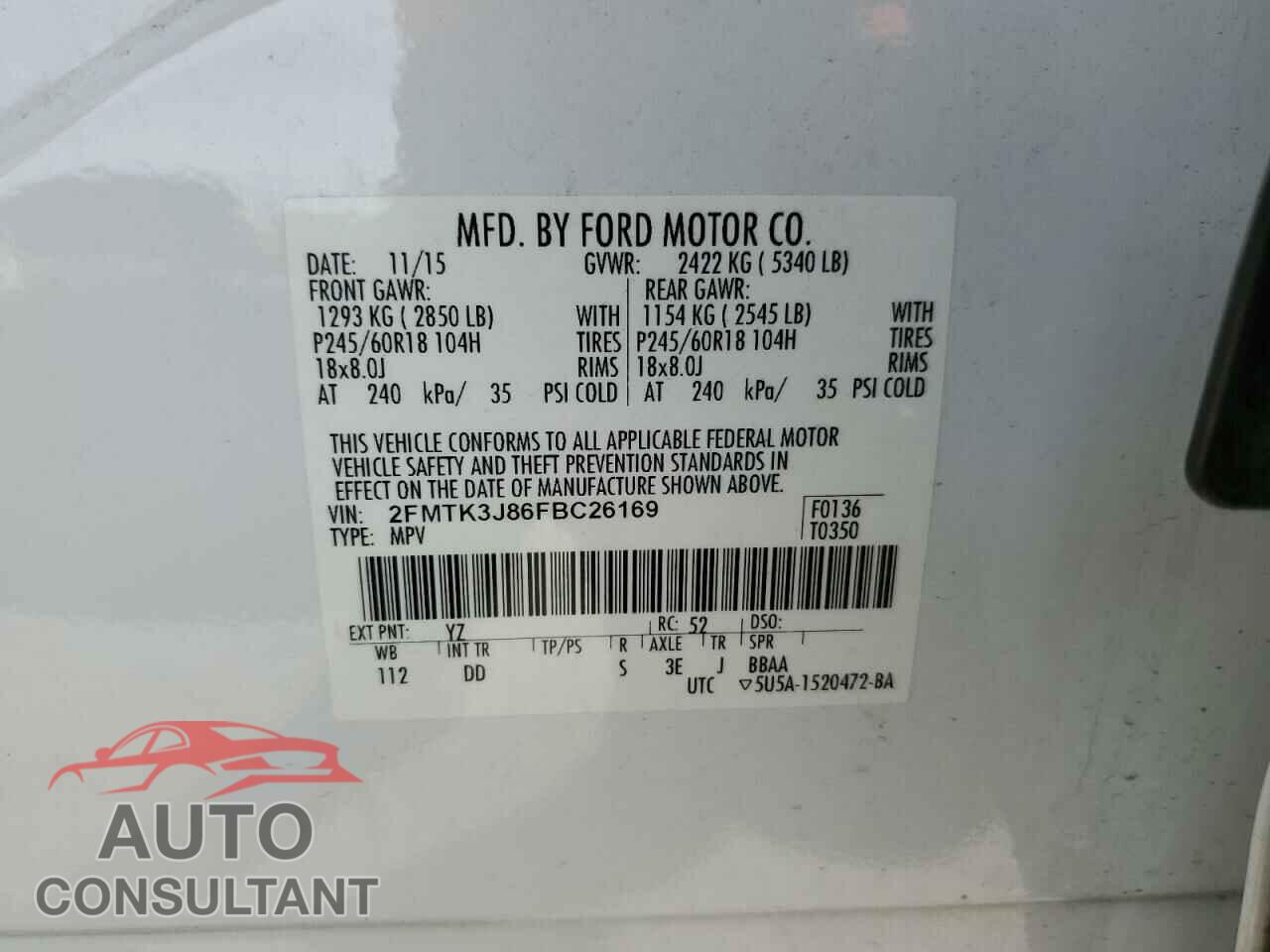 FORD EDGE 2015 - 2FMTK3J86FBC26169