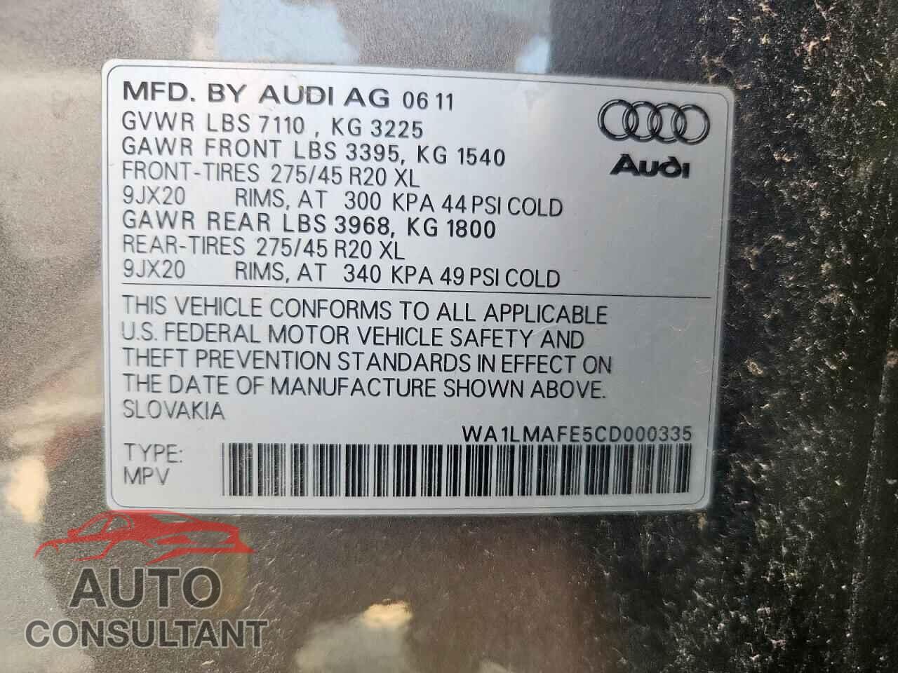 AUDI Q7 2012 - WA1LMAFE5CD000335