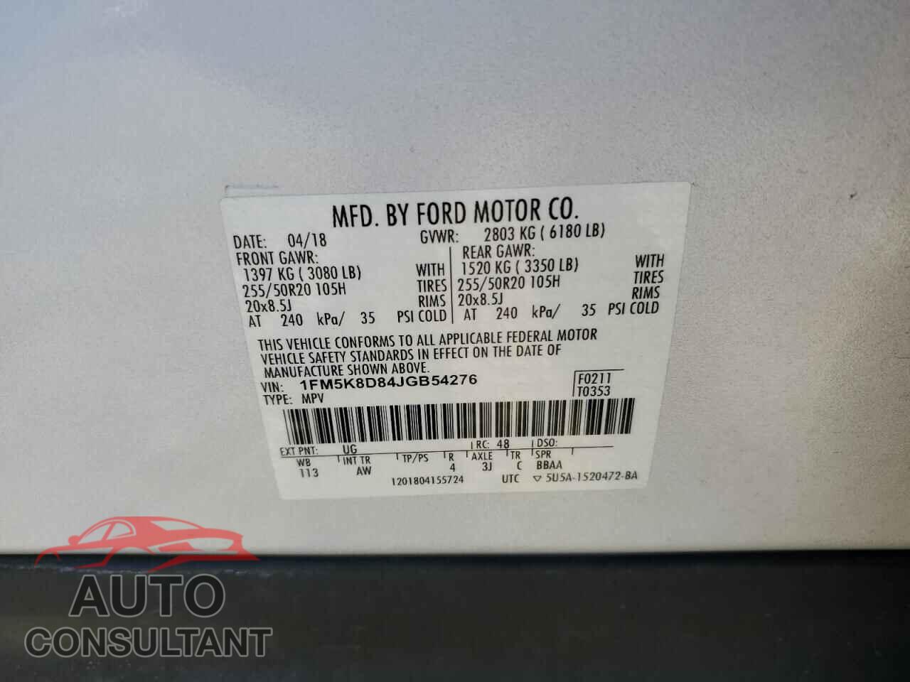 FORD EXPLORER 2018 - 1FM5K8D84JGB54276