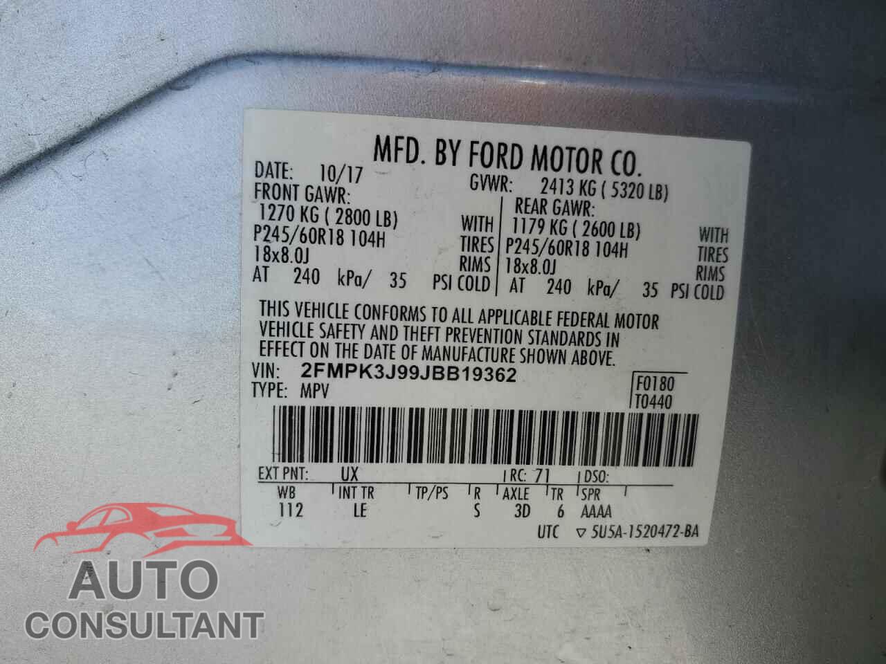 FORD EDGE 2018 - 2FMPK3J99JBB19362