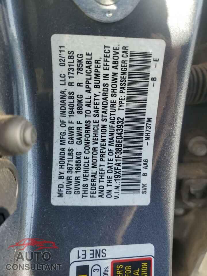 HONDA CIVIC 2011 - 19XFA1F38BE043932