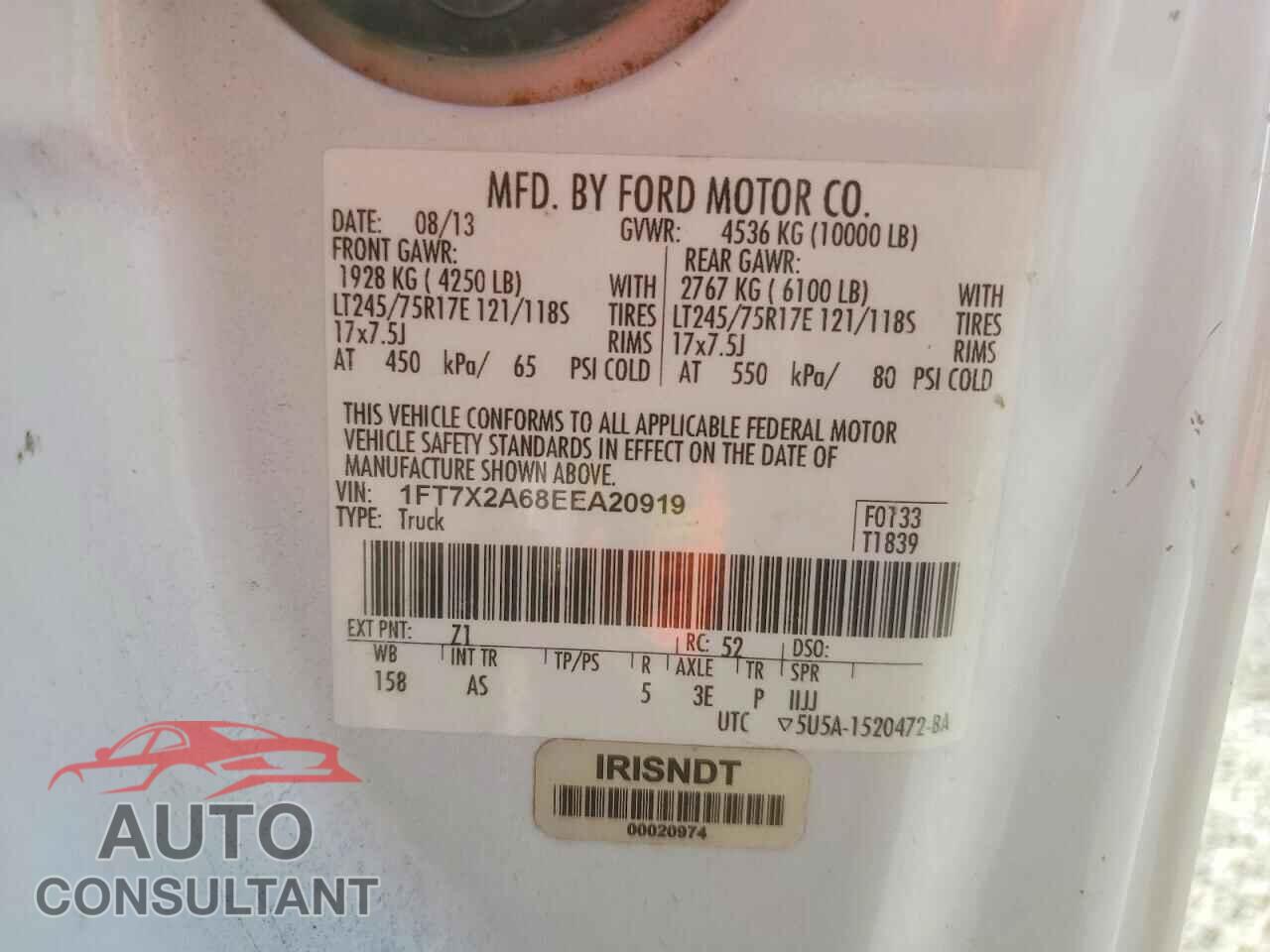FORD F250 2014 - 1FT7X2A68EEA20919