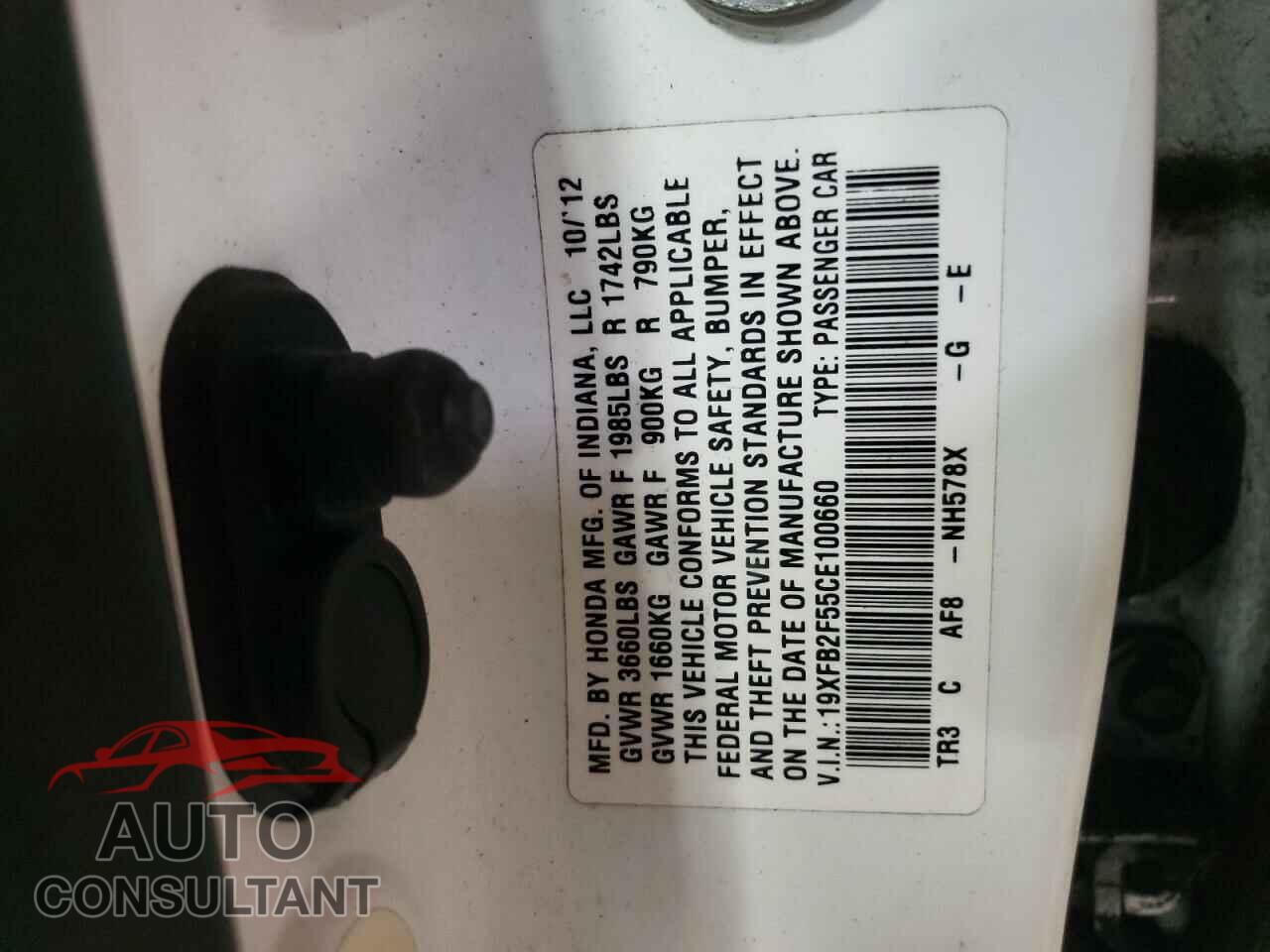 HONDA CIVIC 2012 - 19XFB2F55CE100660