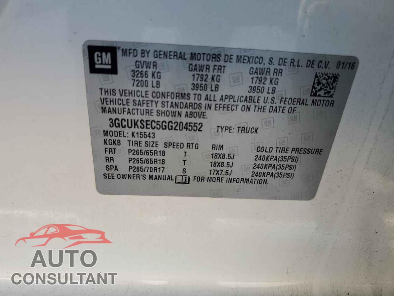 CHEVROLET ALL Models 2016 - 3GCUKSEC5GG204552