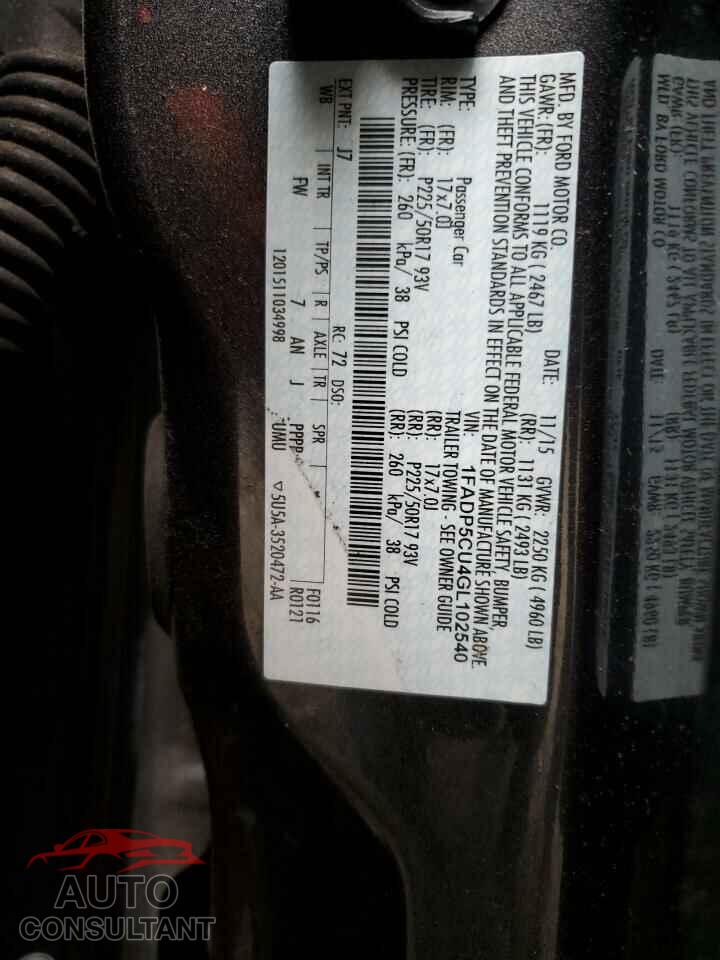 FORD CMAX 2016 - 1FADP5CU4GL102540
