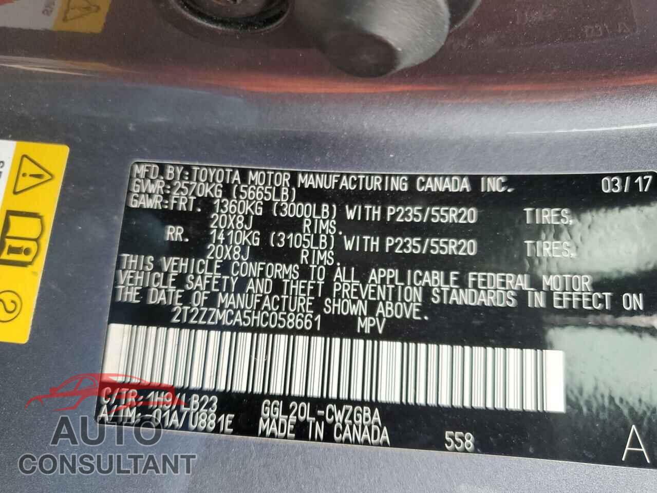 LEXUS RX350 2017 - 2T2ZZMCA5HC058661
