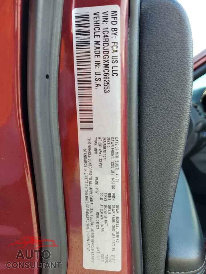 DODGE DURANGO 2021 - 1C4RDJDGXMC662553