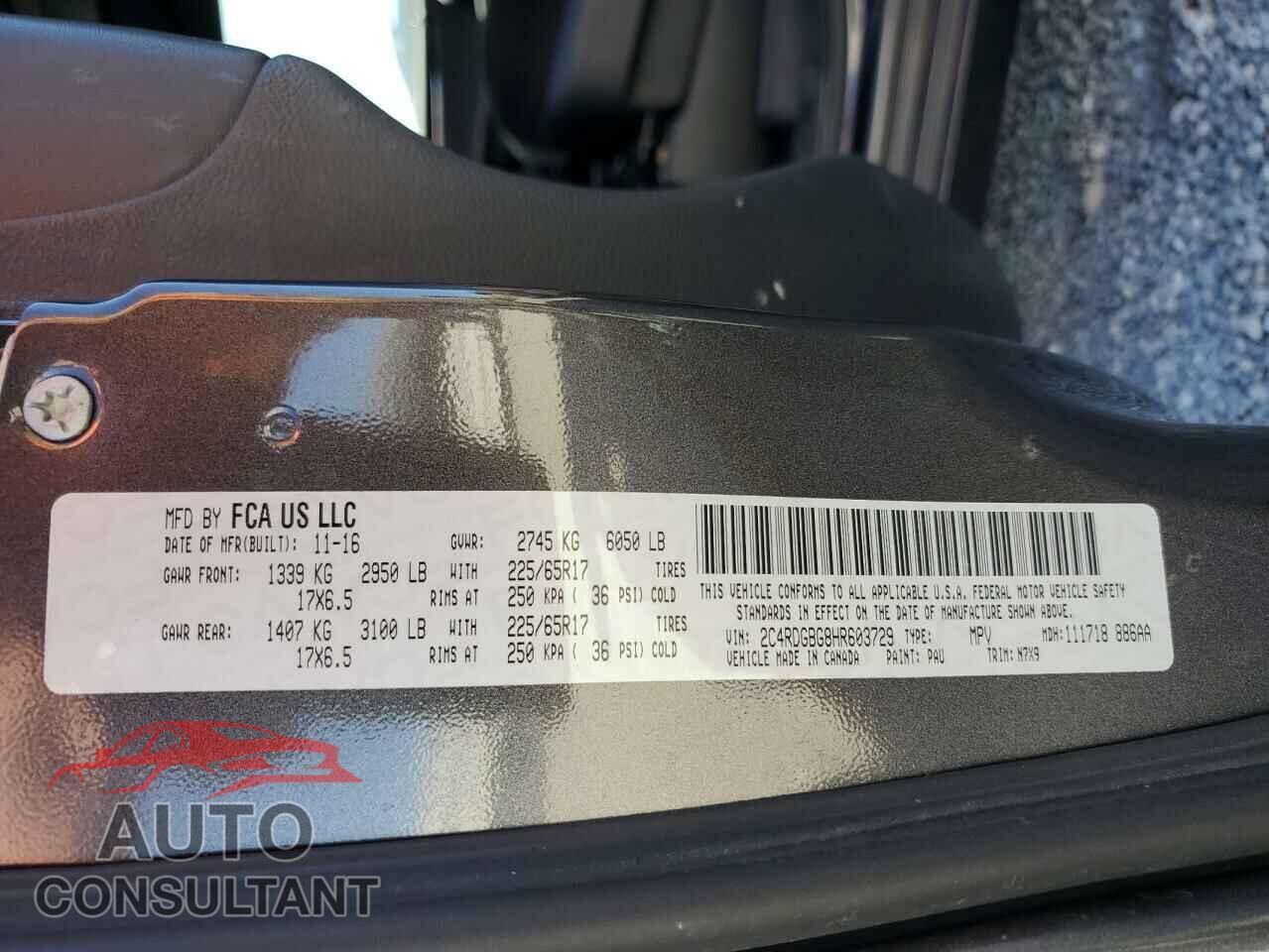DODGE CARAVAN 2017 - 2C4RDGBG8HR603729
