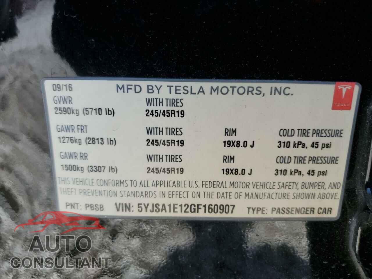 TESLA MODEL S 2016 - 5YJSA1E12GF160907