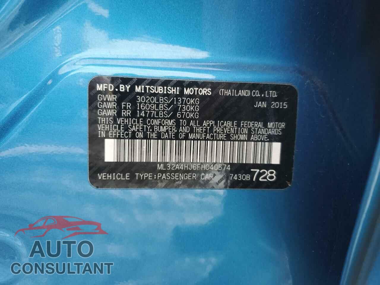 MITSUBISHI MIRAGE 2015 - ML32A4HJ6FH040574