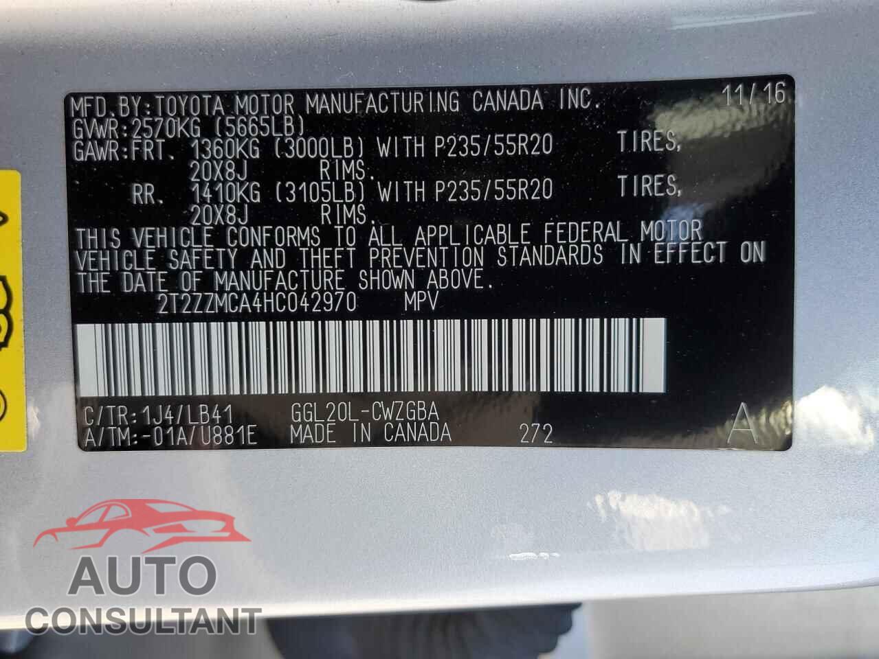 LEXUS RX350 2017 - 2T2ZZMCA4HC042970