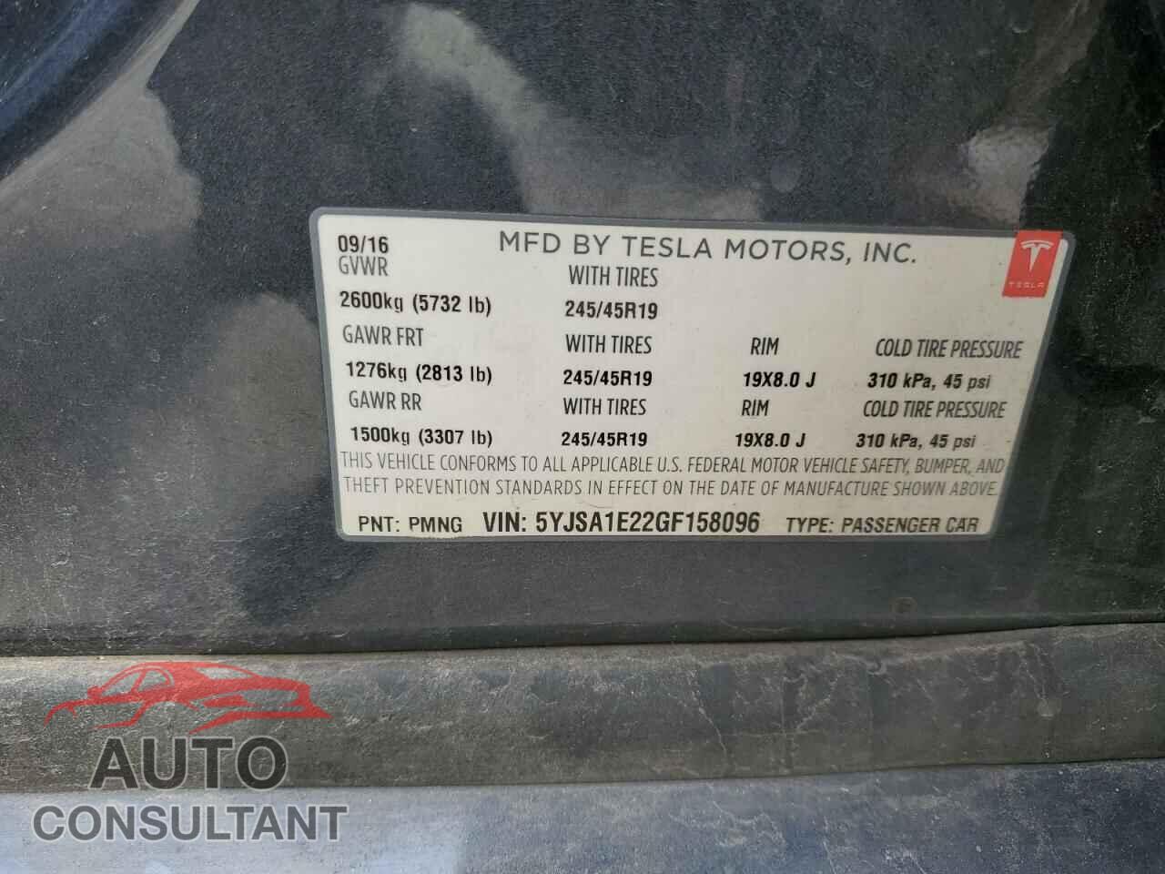 TESLA MODEL S 2016 - 5YJSA1E22GF158096