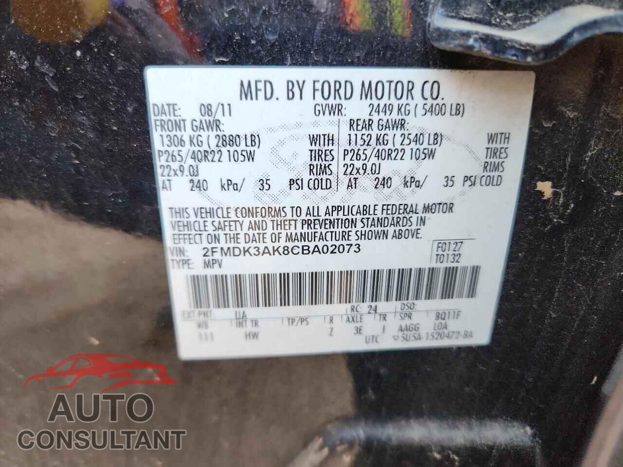 FORD EDGE 2012 - 2FMDK3AK8CBA02073