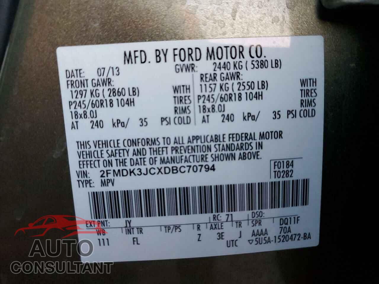 FORD EDGE 2013 - 2FMDK3JCXDBC70794