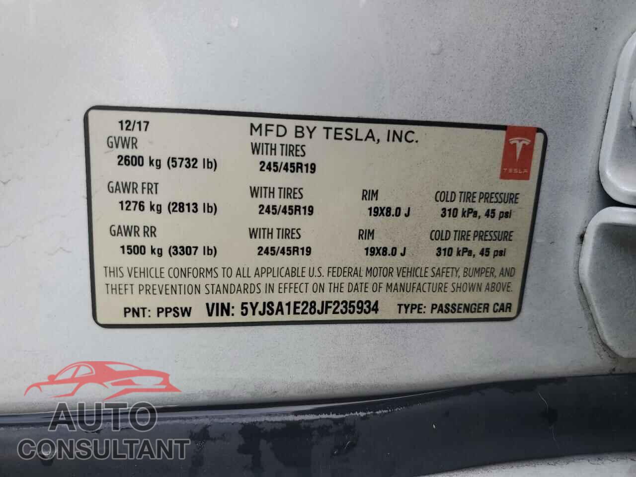 TESLA MODEL S 2018 - 5YJSA1E28JF235934