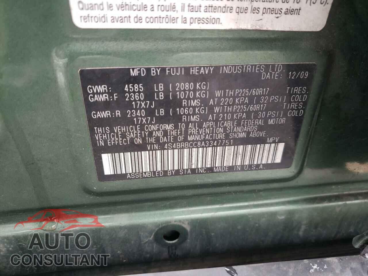SUBARU OUTBACK 2010 - 4S4BRBCC8A3347751