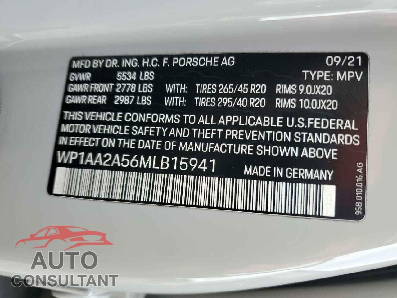 PORSCHE MACAN 2021 - WP1AA2A56MLB15941