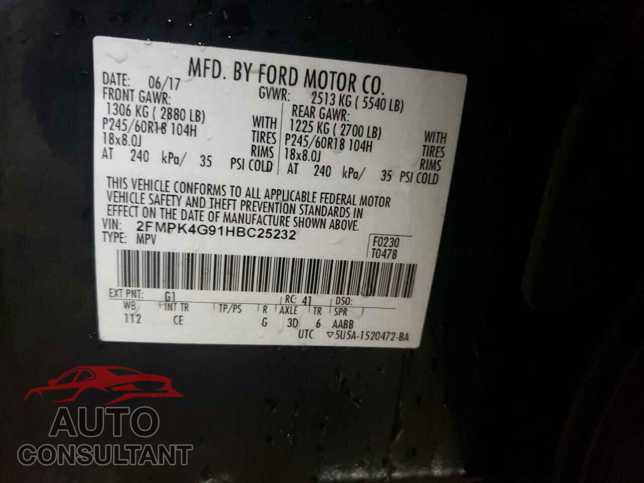 FORD EDGE 2017 - 2FMPK4G91HBC25232