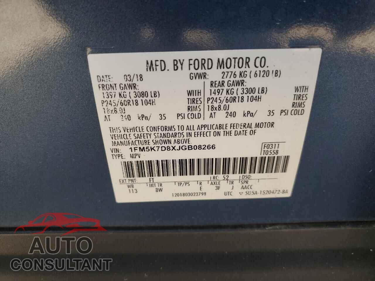 FORD EXPLORER 2018 - 1FM5K7D8XJGB08266